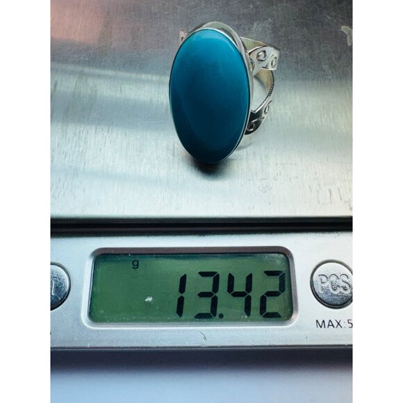 Bold Statement Turquoise Ring Sterling Silver 925 Filigree Band Size 9.5, 13.42g - Picture 11 of 11